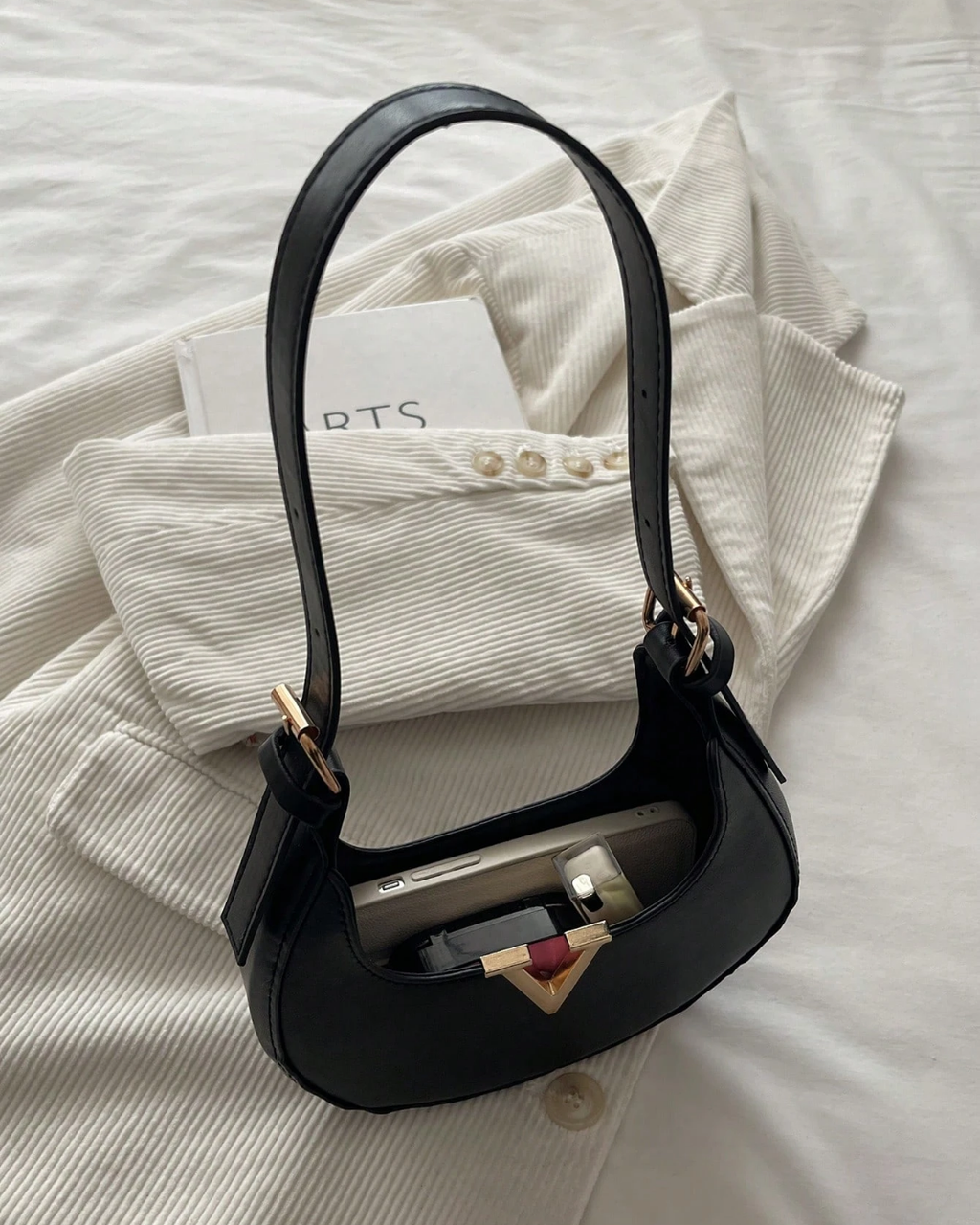 SHEIN 1pc Solid Color Retro Minimalist PU Leather Shoulder Bag