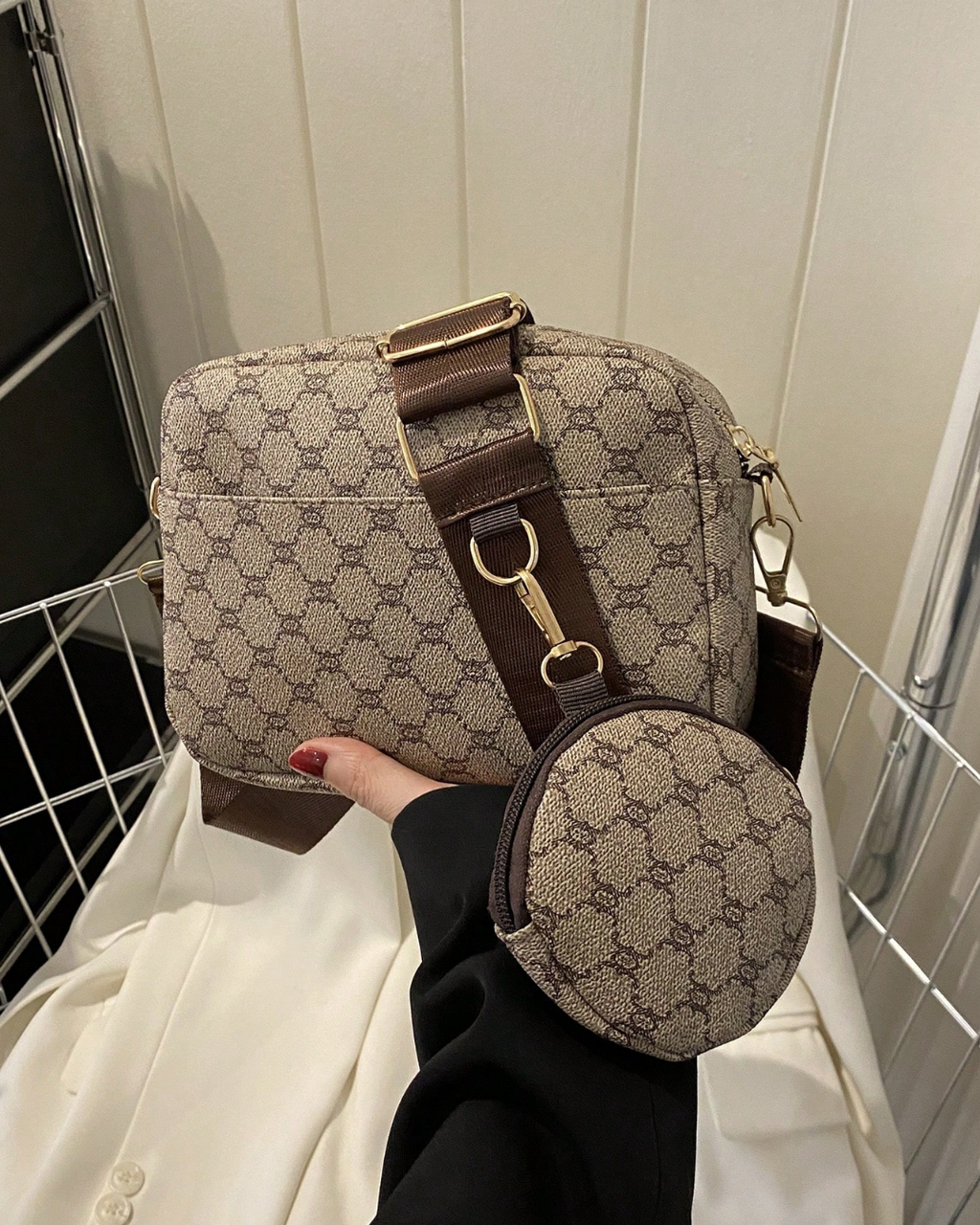 SHEIN Vintage Pattern Square Bag, Classic Women's Crossbody Bag With Pendant