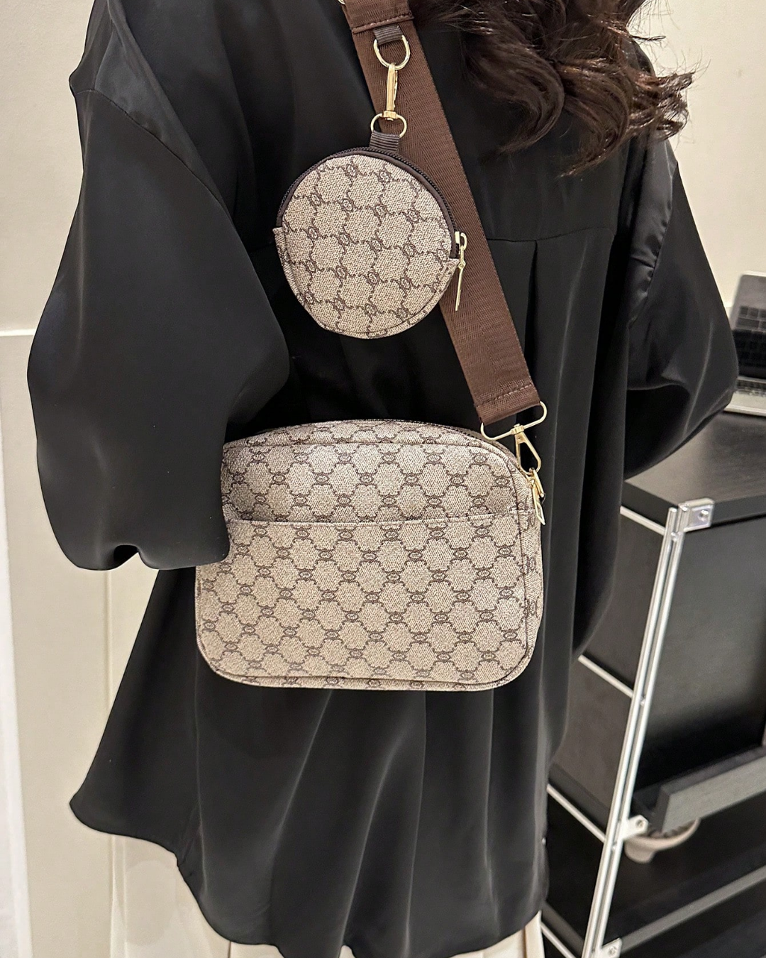 SHEIN Vintage Pattern Square Bag, Classic Women's Crossbody Bag With Pendant