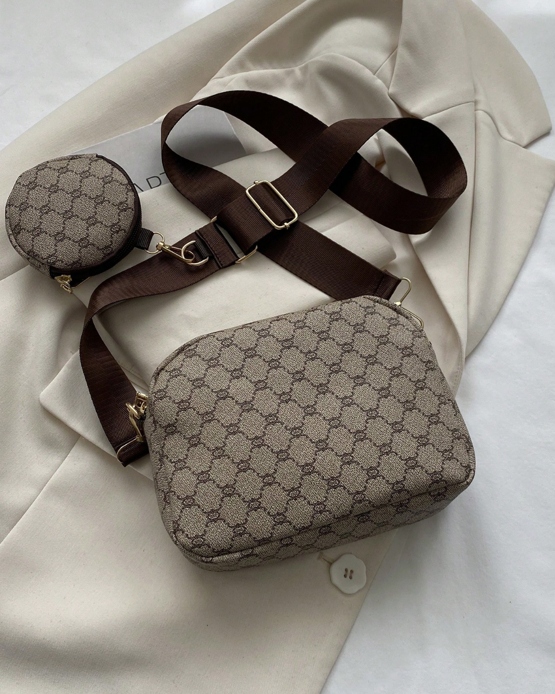 SHEIN Vintage Pattern Square Bag, Classic Women's Crossbody Bag With Pendant