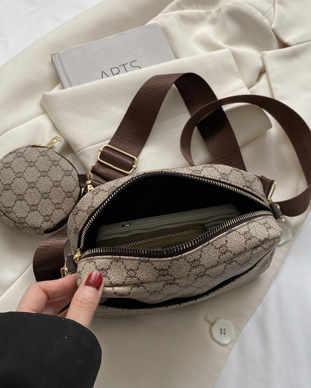 SHEIN Vintage Pattern Square Bag, Classic Women's Crossbody Bag With Pendant