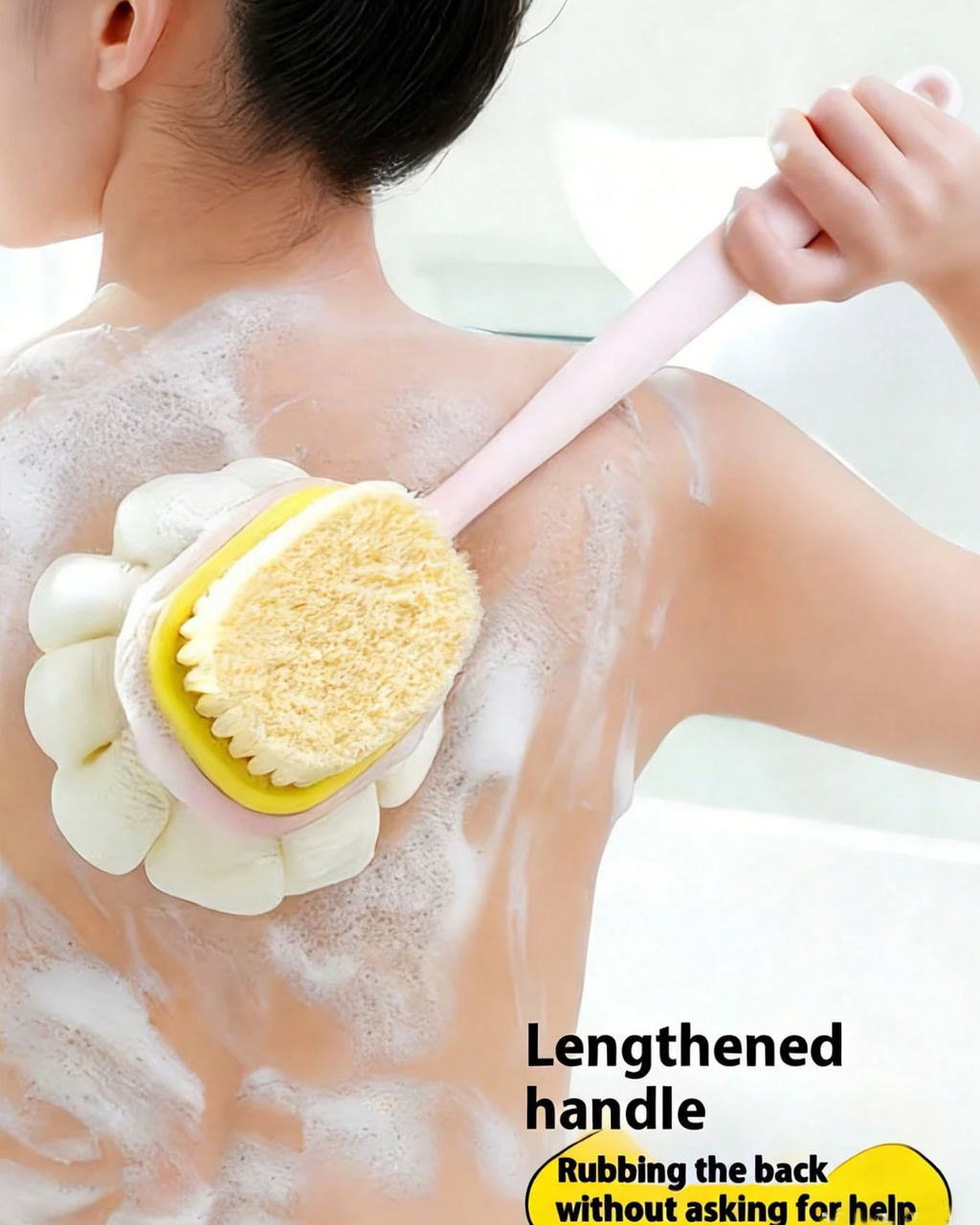 SHEIN 2-In-1 Bath Body Brush With Curved Long Handle, Massage Bristles