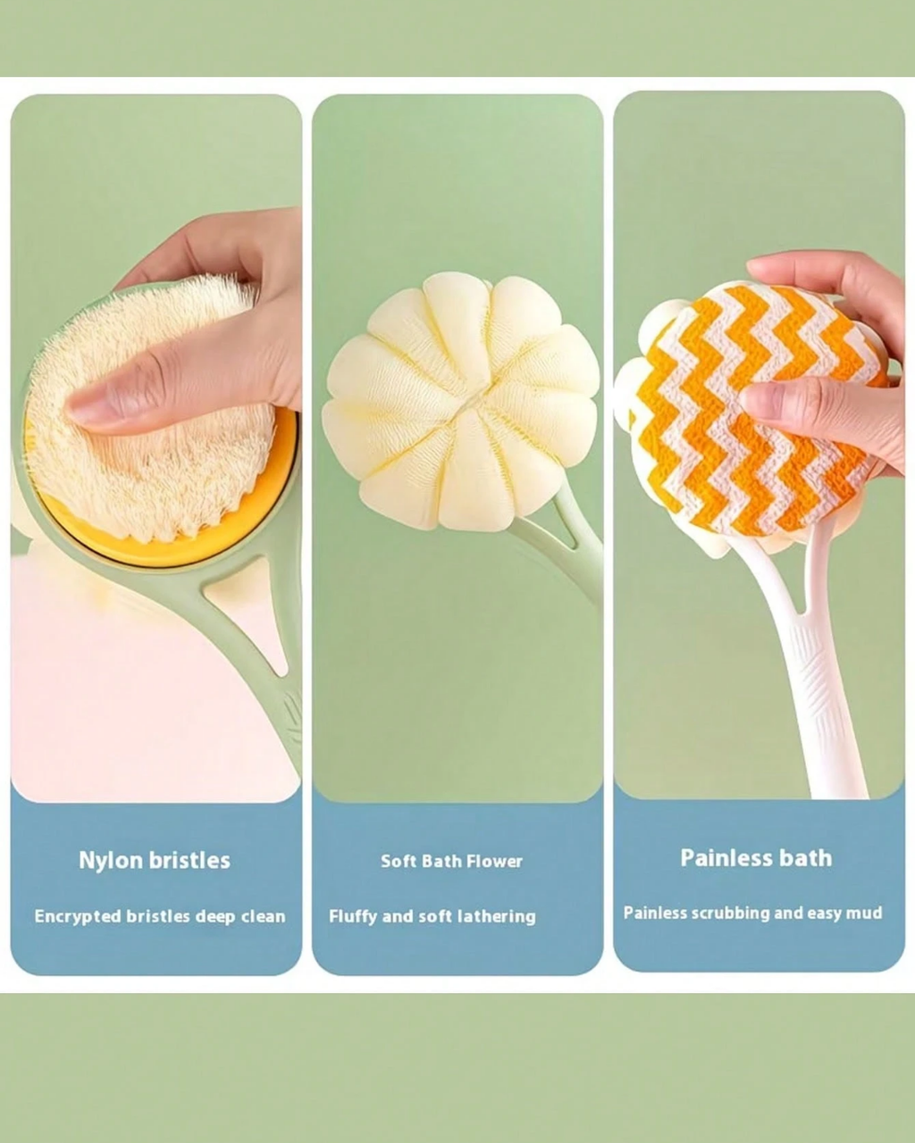 SHEIN 2-In-1 Bath Body Brush With Curved Long Handle, Massage Bristles