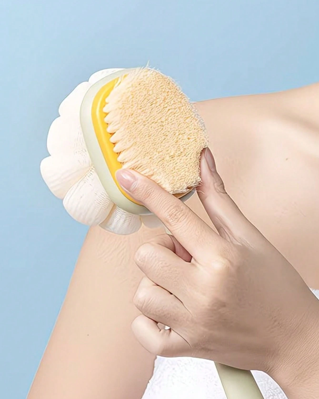 SHEIN 2-In-1 Bath Body Brush With Curved Long Handle, Massage Bristles
