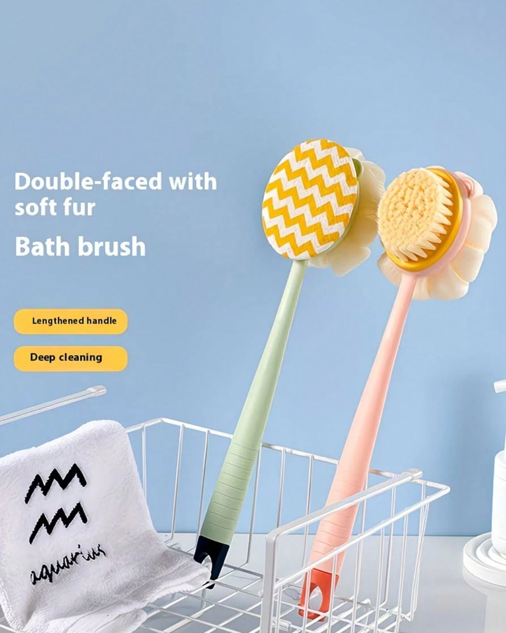 SHEIN 2-In-1 Bath Body Brush With Curved Long Handle, Massage Bristles