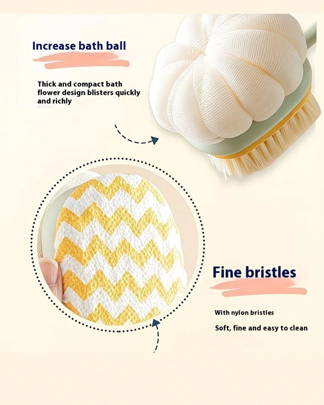 SHEIN 2-In-1 Bath Body Brush With Curved Long Handle, Massage Bristles