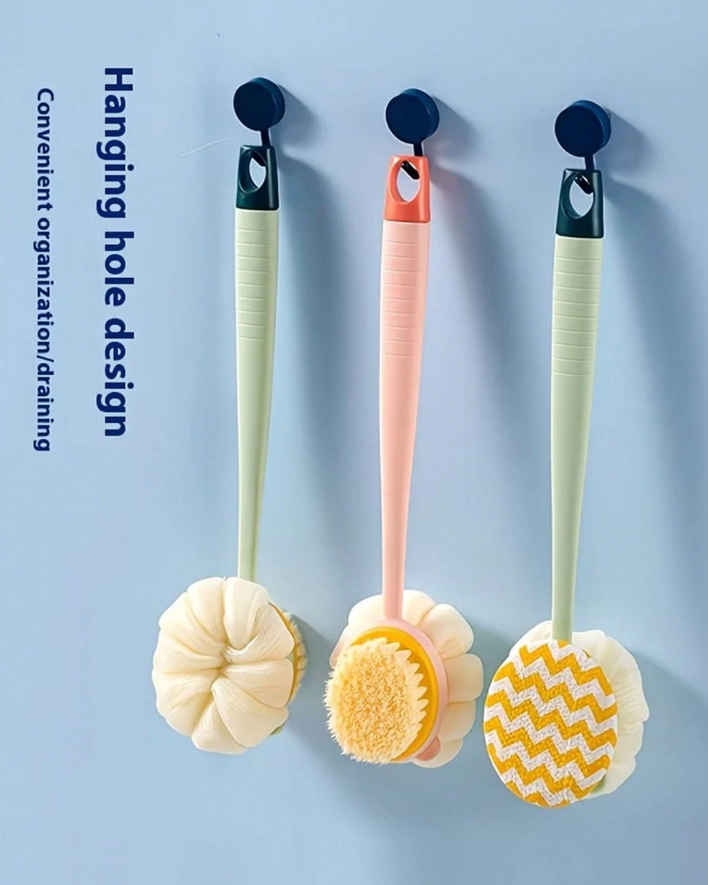 SHEIN 2-In-1 Bath Body Brush With Curved Long Handle, Massage Bristles