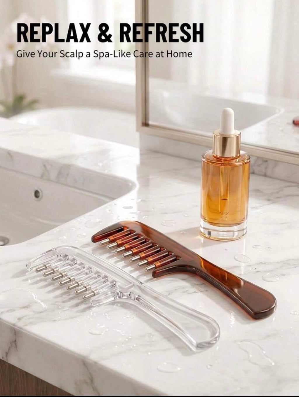 Transparent Scalp Hair Oil Applicator Comb, Visible Liquid Reservoir + Roller Metal Teeth Liquid Dispensing Comb, Suitable For Hair And Beard Care.