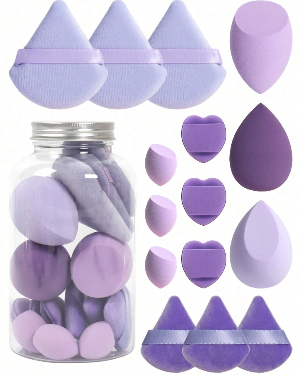 ORIVELLE 14pc Makeup Sponge Set With Storage Bottle, Beauty Puff, Latex-Free,