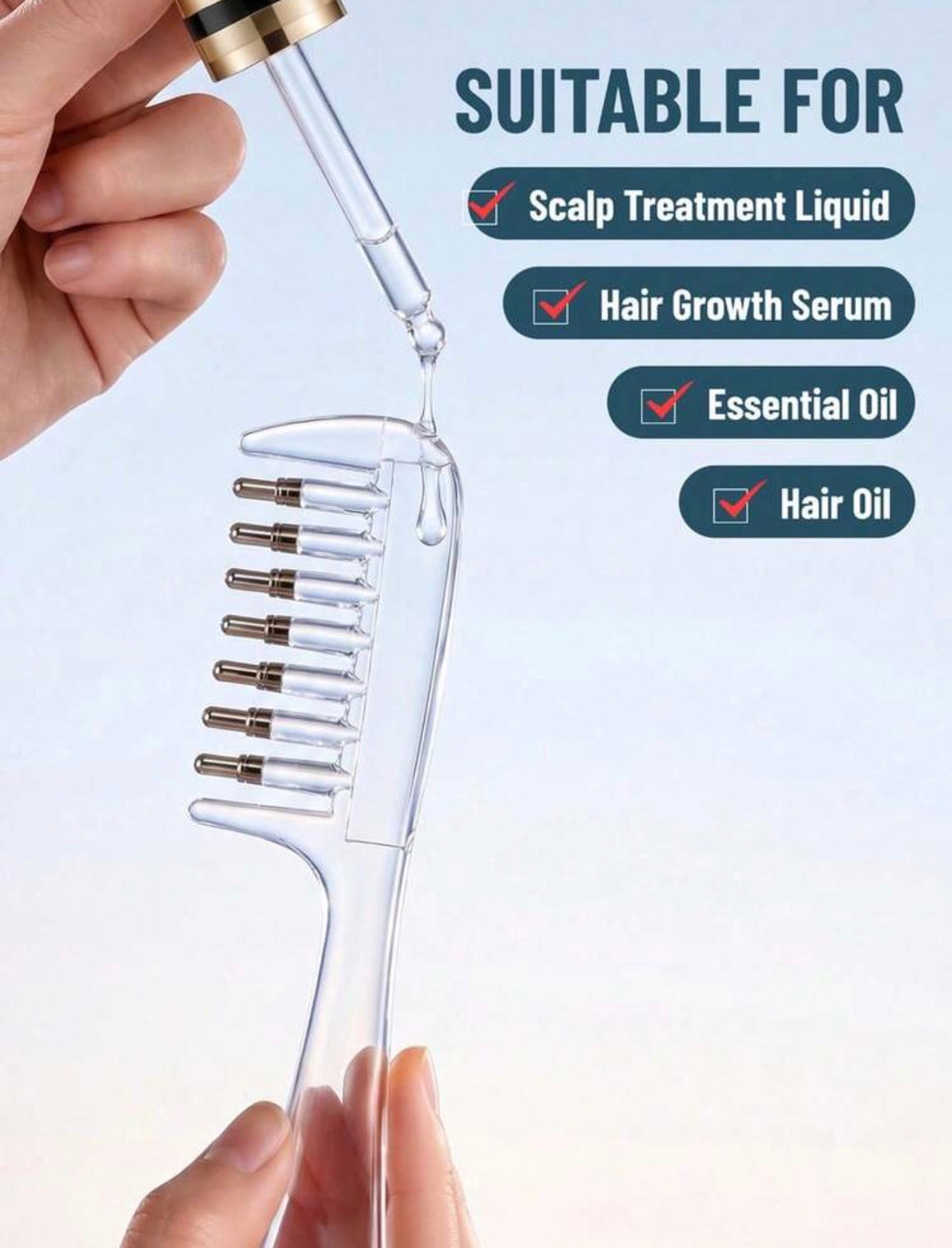 Transparent Scalp Hair Oil Applicator Comb, Visible Liquid Reservoir + Roller Metal Teeth Liquid Dispensing Comb, Suitable For Hair And Beard Care.