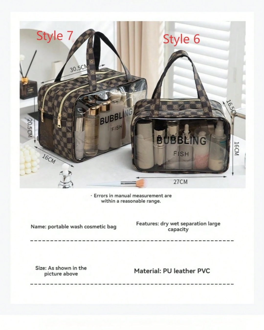 SHEIN 1pc Waterproof Large Capacity Travel Flip-Top Toiletry Bag