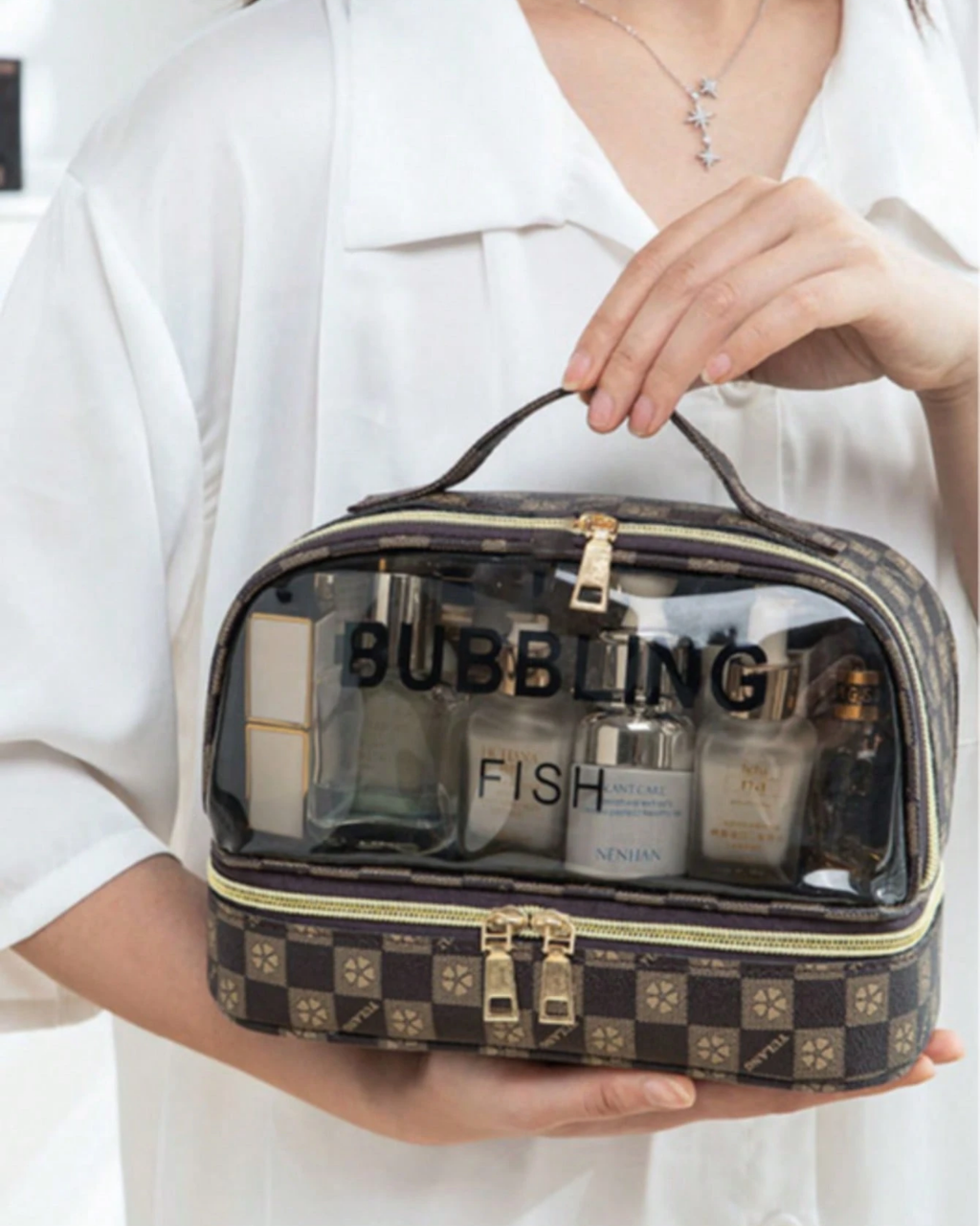 SHEIN 1pc Waterproof Large Capacity Travel Flip-Top Toiletry Bag