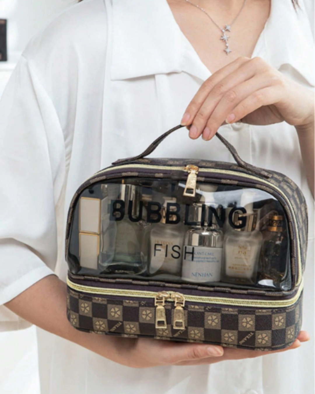 SHEIN 1pc Waterproof Large Capacity Travel Flip-Top Toiletry Bag