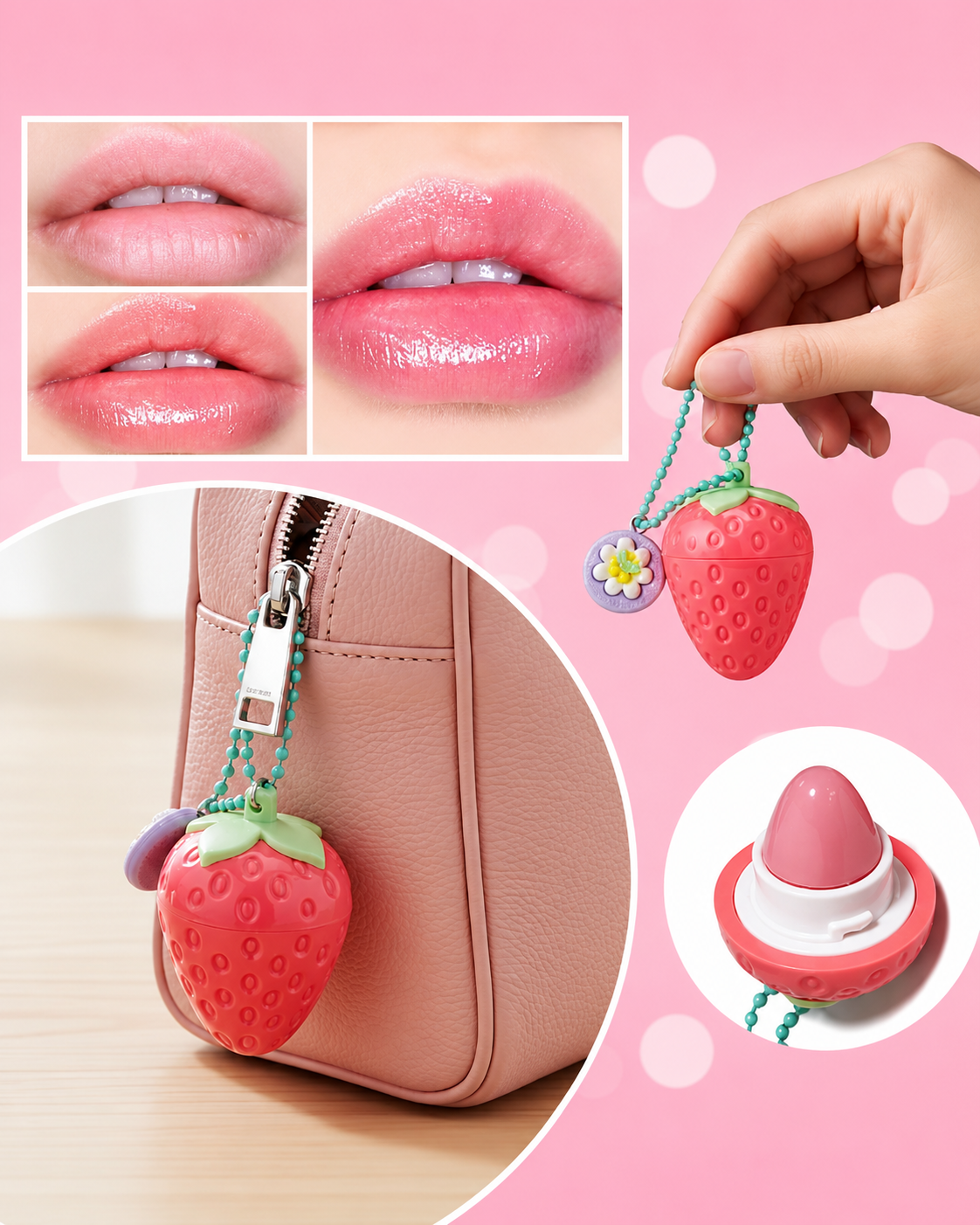 1/2pcs Strawberry Shaped Moisturizing Lip Balm, Glossy Texture