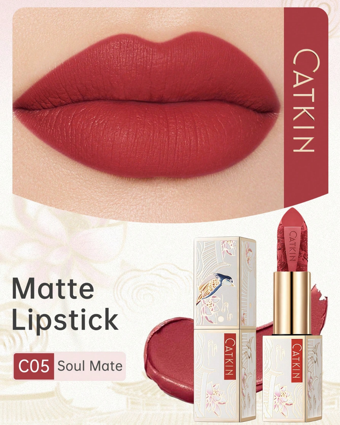 SHEIN CATKIN Dreamy World Carved Poetic Lipstick, Waterproof Long-Lasting Satin Moisturizing Smooth, 3.6g, C09 Desire