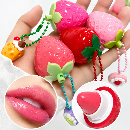 1/2pcs Strawberry Shaped Moisturizing Lip Balm, Glossy Texture