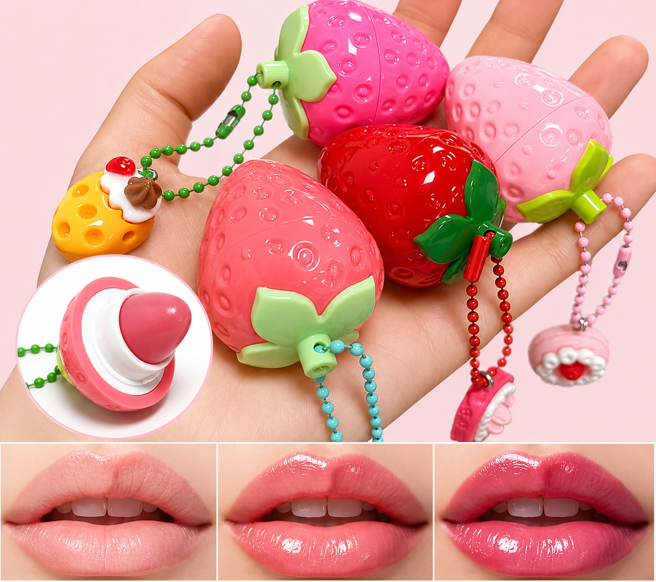 1/2pcs Strawberry Shaped Moisturizing Lip Balm, Glossy Texture