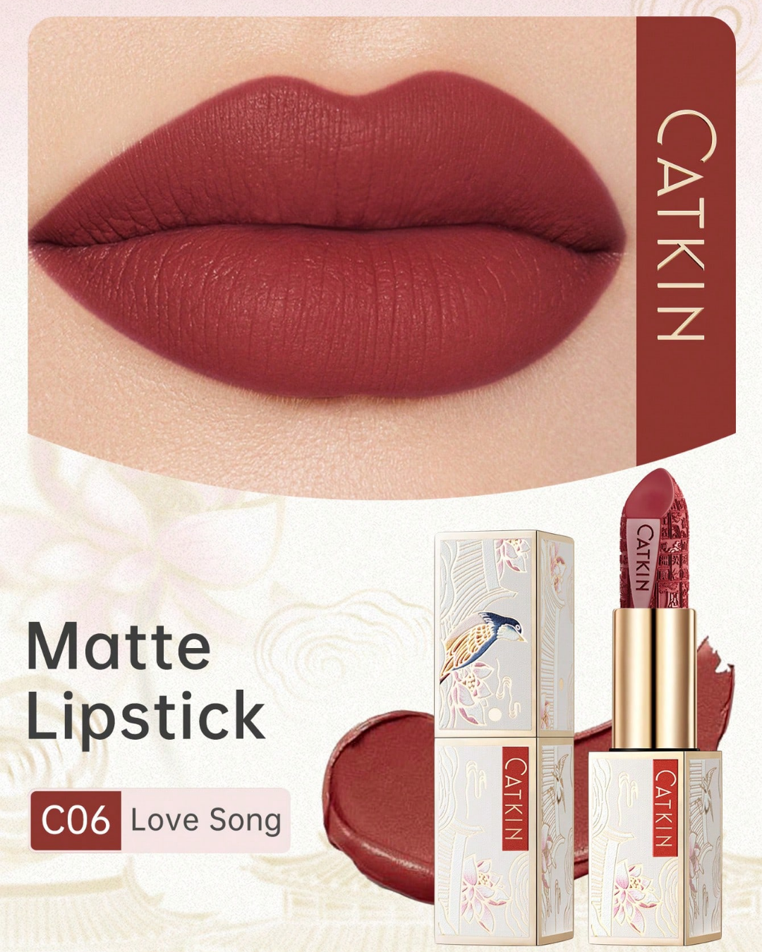 SHEIN CATKIN Dreamy World Carved Poetic Lipstick, Waterproof Long-Lasting Satin Moisturizing Smooth, 3.6g, C09 Desire
