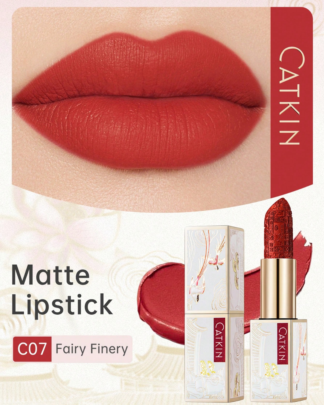 SHEIN CATKIN Dreamy World Carved Poetic Lipstick, Waterproof Long-Lasting Satin Moisturizing Smooth, 3.6g, C09 Desire
