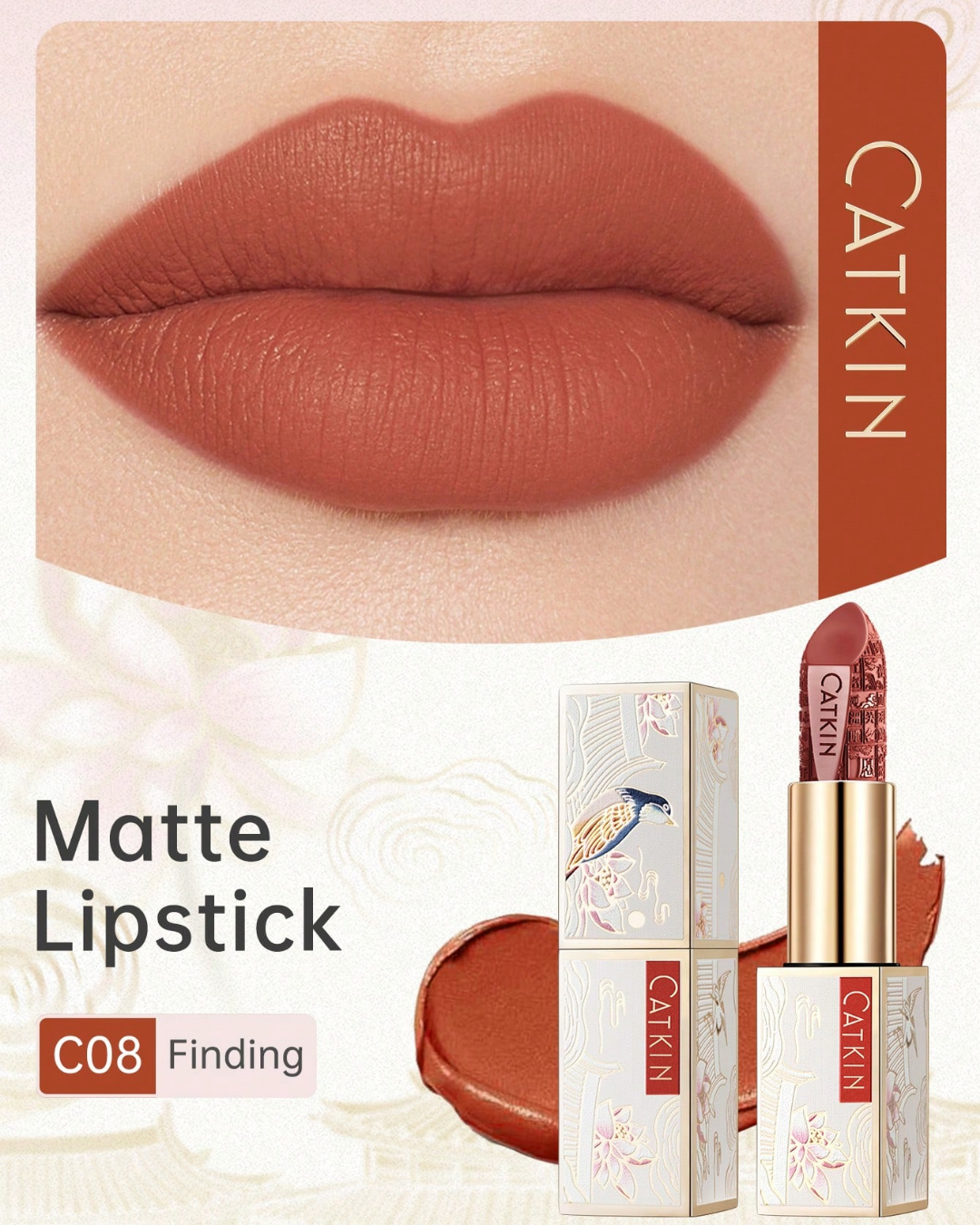 SHEIN CATKIN Dreamy World Carved Poetic Lipstick, Waterproof Long-Lasting Satin Moisturizing Smooth, 3.6g, C09 Desire