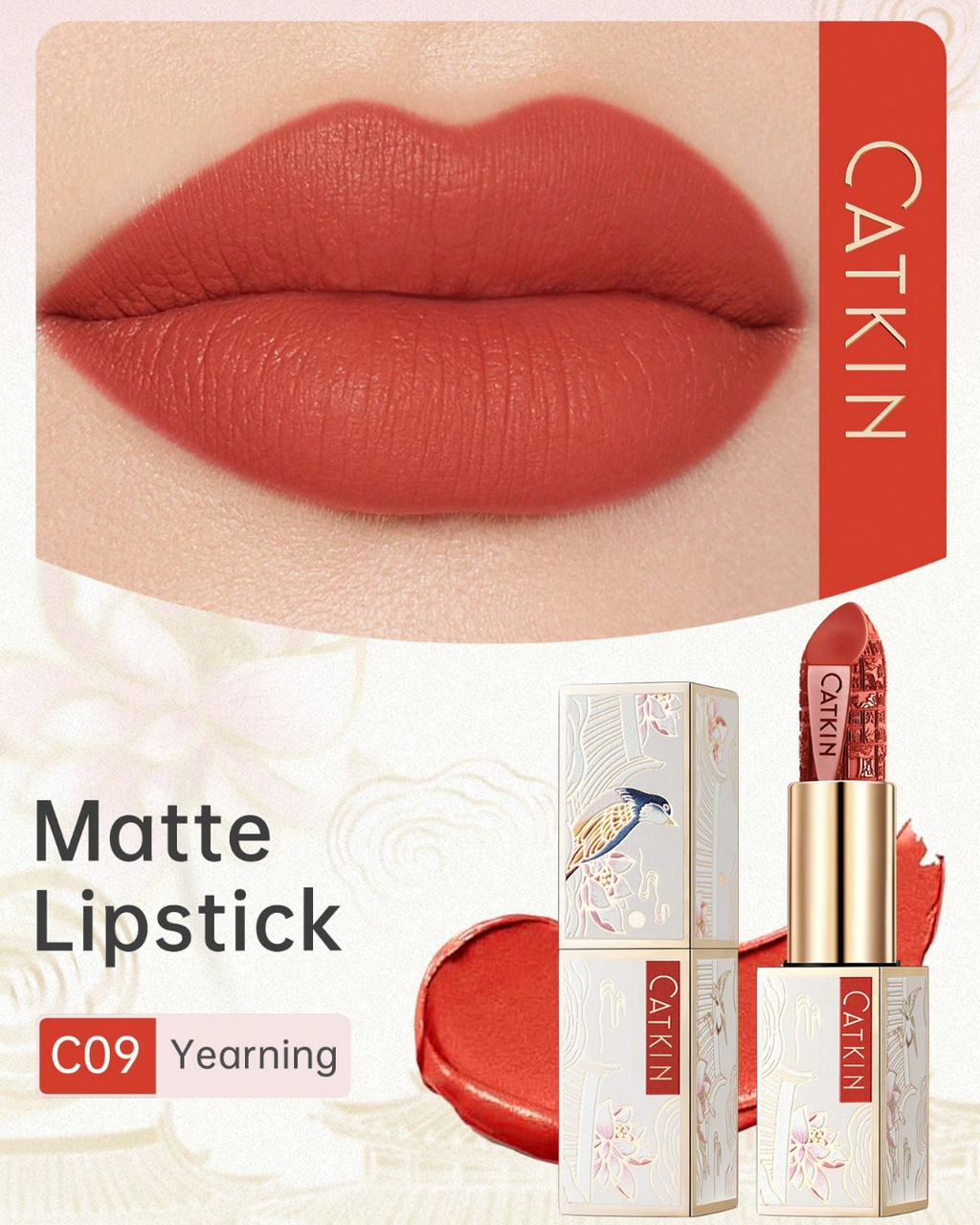 SHEIN CATKIN Dreamy World Carved Poetic Lipstick, Waterproof Long-Lasting Satin Moisturizing Smooth, 3.6g, C09 Desire