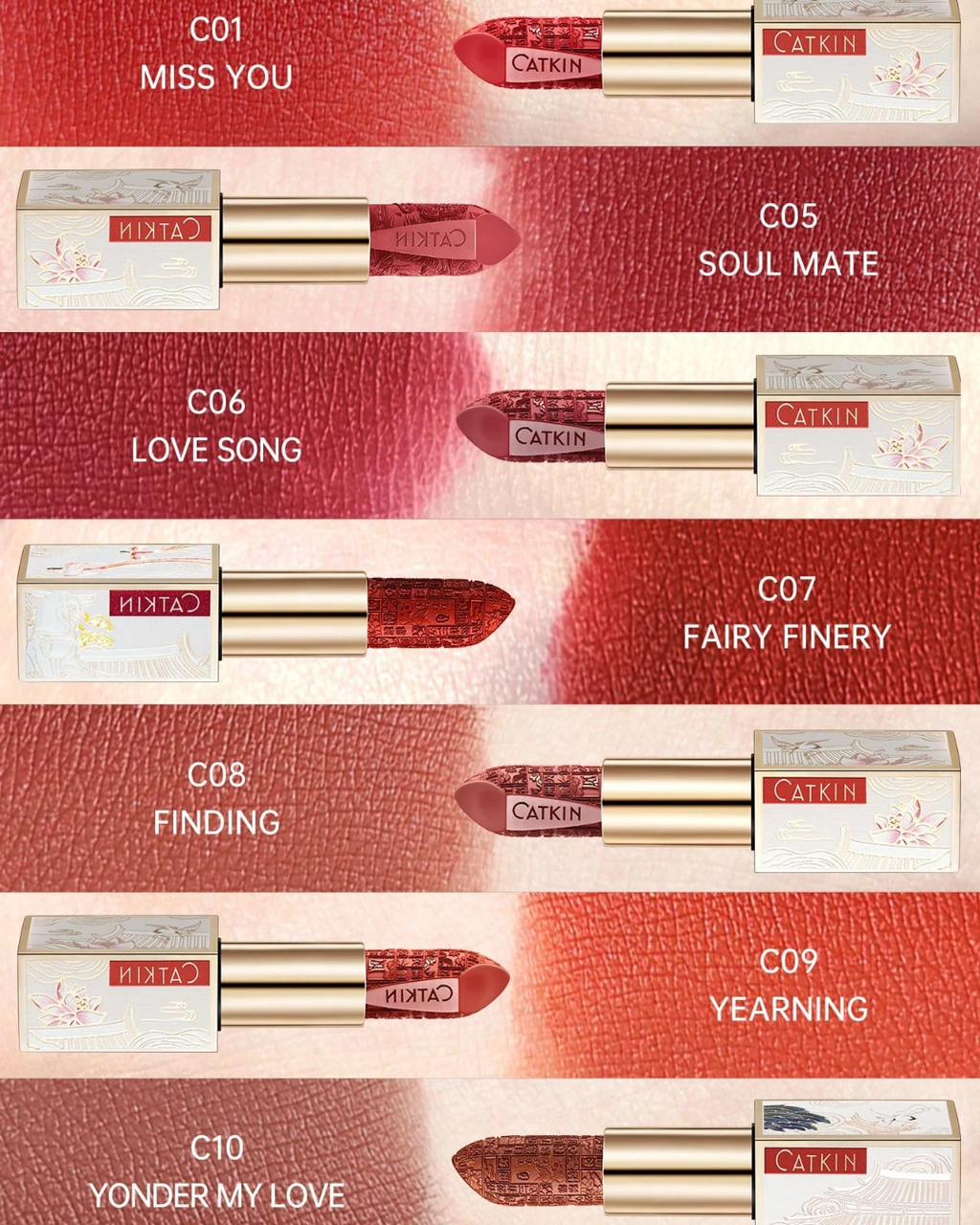 SHEIN CATKIN Dreamy World Carved Poetic Lipstick, Waterproof Long-Lasting Satin Moisturizing Smooth, 3.6g, C09 Desire