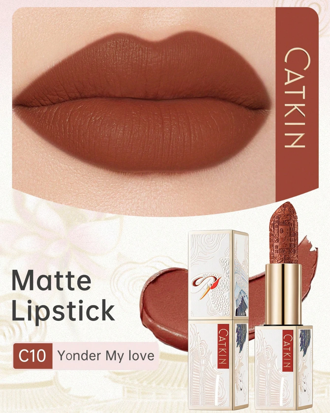 SHEIN CATKIN Dreamy World Carved Poetic Lipstick, Waterproof Long-Lasting Satin Moisturizing Smooth, 3.6g, C09 Desire
