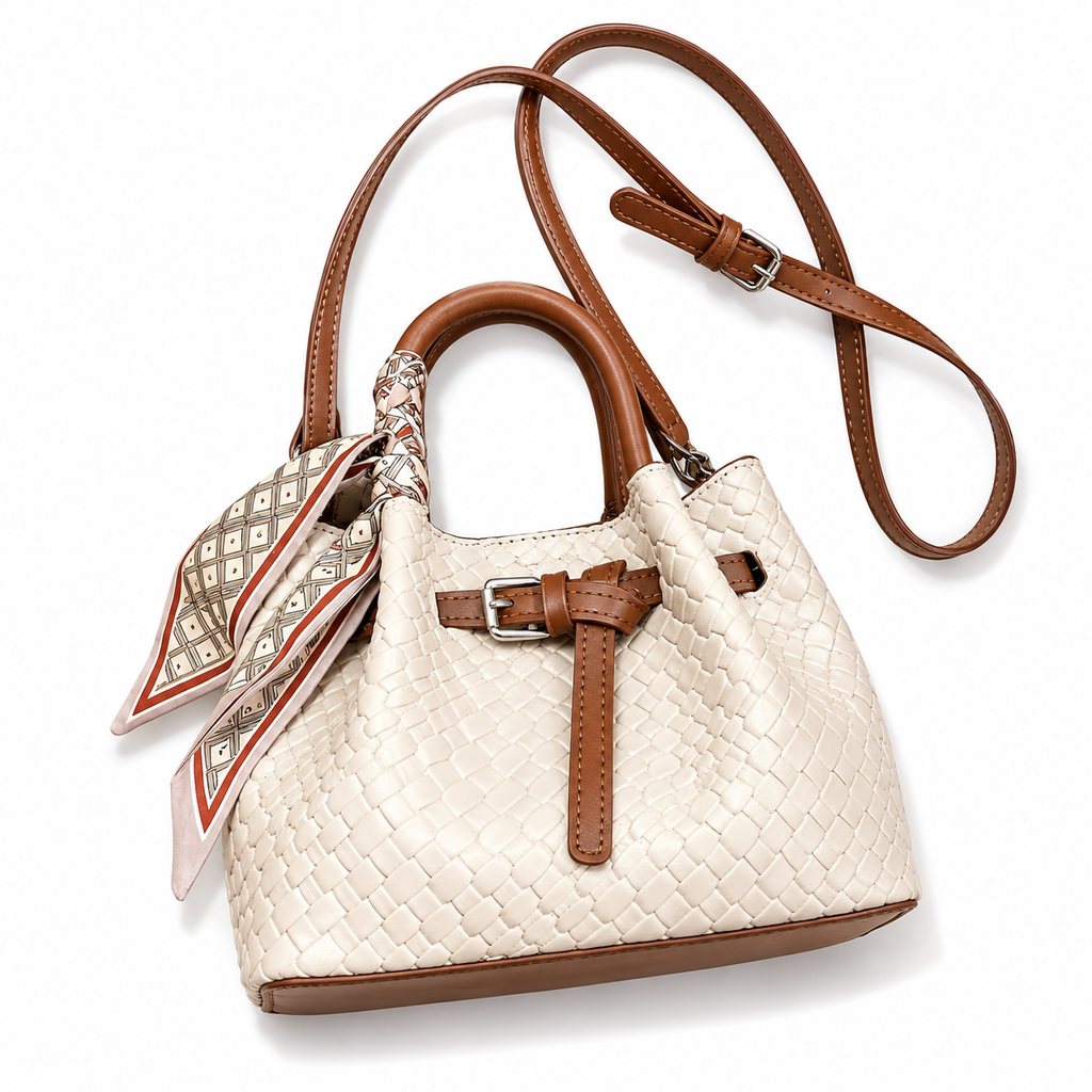 Women's Luxury New Handbag With Silk Scarf, Beige Street Fashion Elegant Crossbody Bag, Bucket Bag With Strap, Exquisite Cute Minimalist Handbag, Suitable For Outdoor Shopping, Vacation, Commuting, Office, Travel
