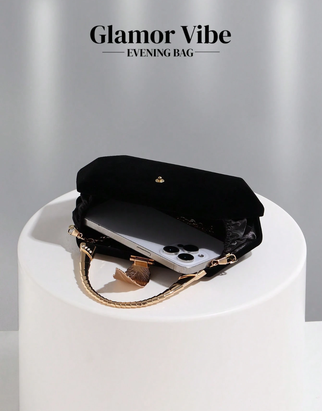 SHEIN Glamor Vibe Silver-Grey Floral Sequin Evening Clutch, Luxury Gold Leaf Clasp Handbag With Crossbody Strap,
