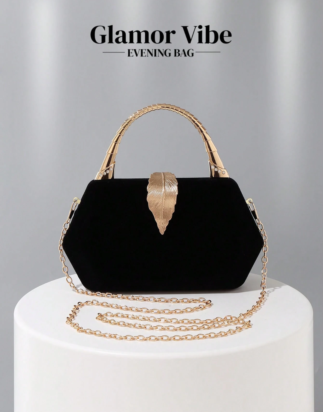 SHEIN Glamor Vibe Silver-Grey Floral Sequin Evening Clutch, Luxury Gold Leaf Clasp Handbag With Crossbody Strap,
