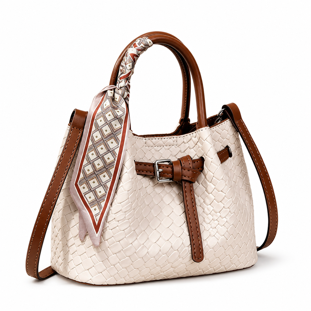 Women's Luxury New Handbag With Silk Scarf, Beige Street Fashion Elegant Crossbody Bag, Bucket Bag With Strap, Exquisite Cute Minimalist Handbag, Suitable For Outdoor Shopping, Vacation, Commuting, Office, Travel