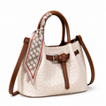 Women's Luxury New Handbag With Silk Scarf, Beige Street Fashion Elegant Crossbody Bag, Bucket Bag With Strap, Exquisite Cute Minimalist Handbag, Suitable For Outdoor Shopping, Vacation, Commuting, Office, Travel