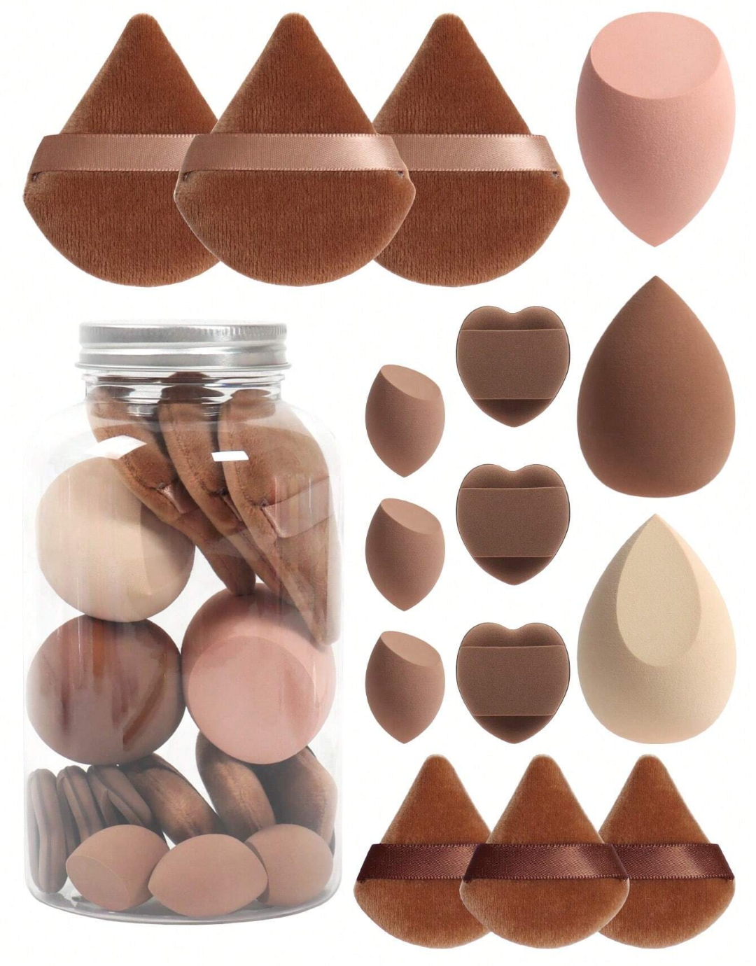 SHEIN Makeup Sponge Set Of 15 With Storage Jar