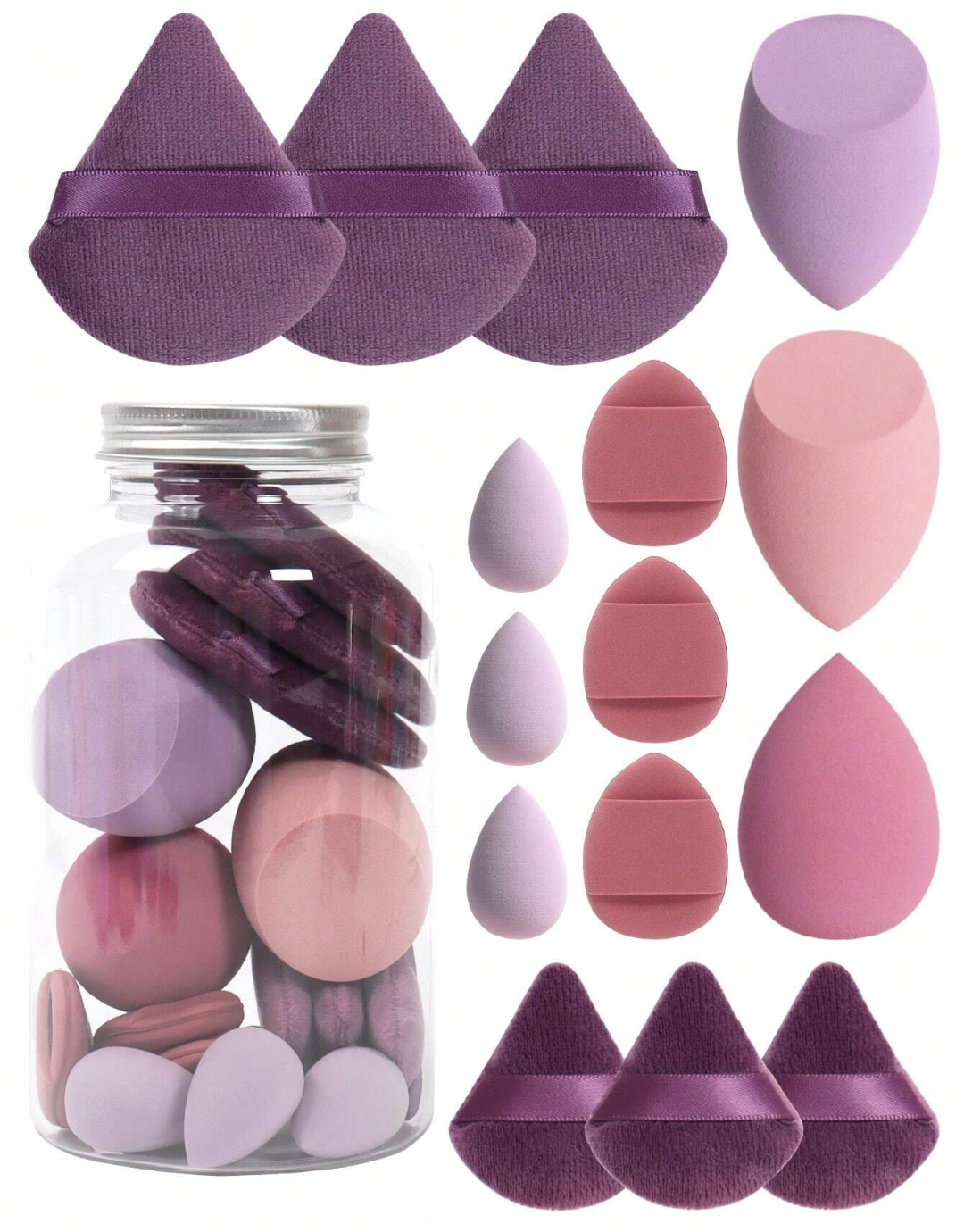 SHEIN Makeup Sponge Set Of 15 With Storage Jar