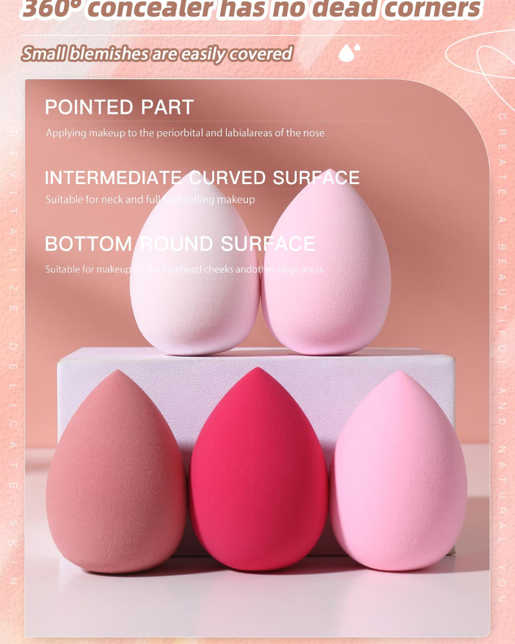 Orivelle Makeup Sponge, 5pcs Waterdrop Shape Makeup Sponge & 1pc Storage Box Makeup Blender,