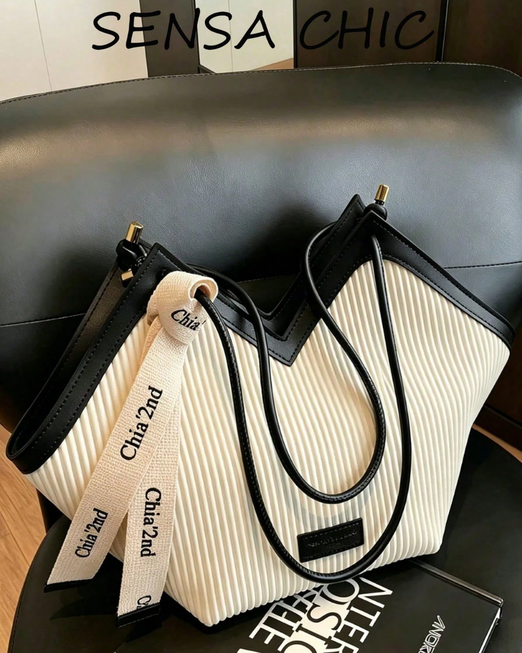 SHEIN New Fashion Versatile Colorblock Embossed Design Large Capacity Double Handle Shoulder Tote Bag