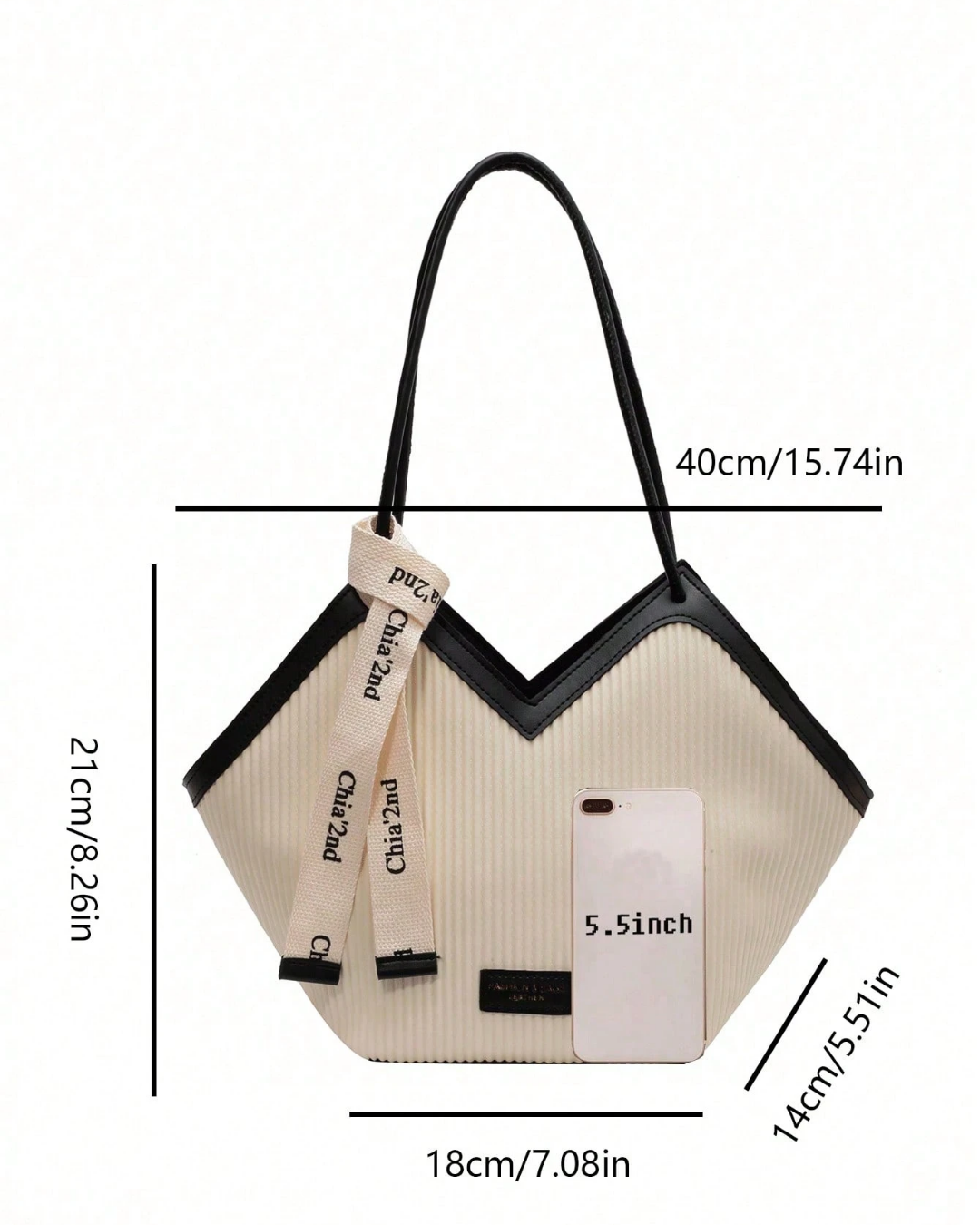SHEIN New Fashion Versatile Colorblock Embossed Design Large Capacity Double Handle Shoulder Tote Bag
