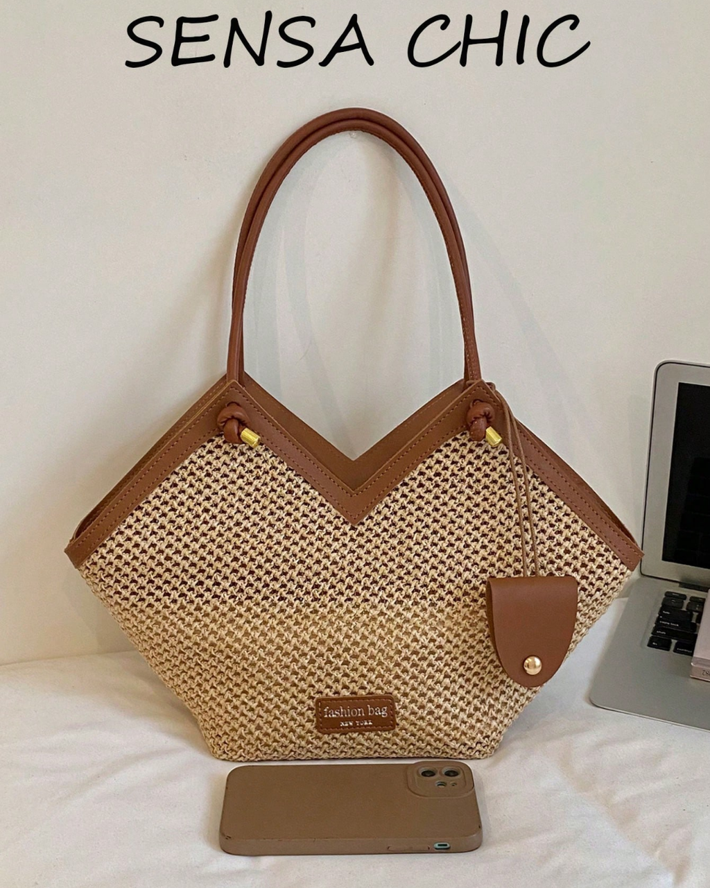 SHEIN New Fashion Versatile Colorblock Embossed Design Large Capacity Double Handle Shoulder Tote Bag