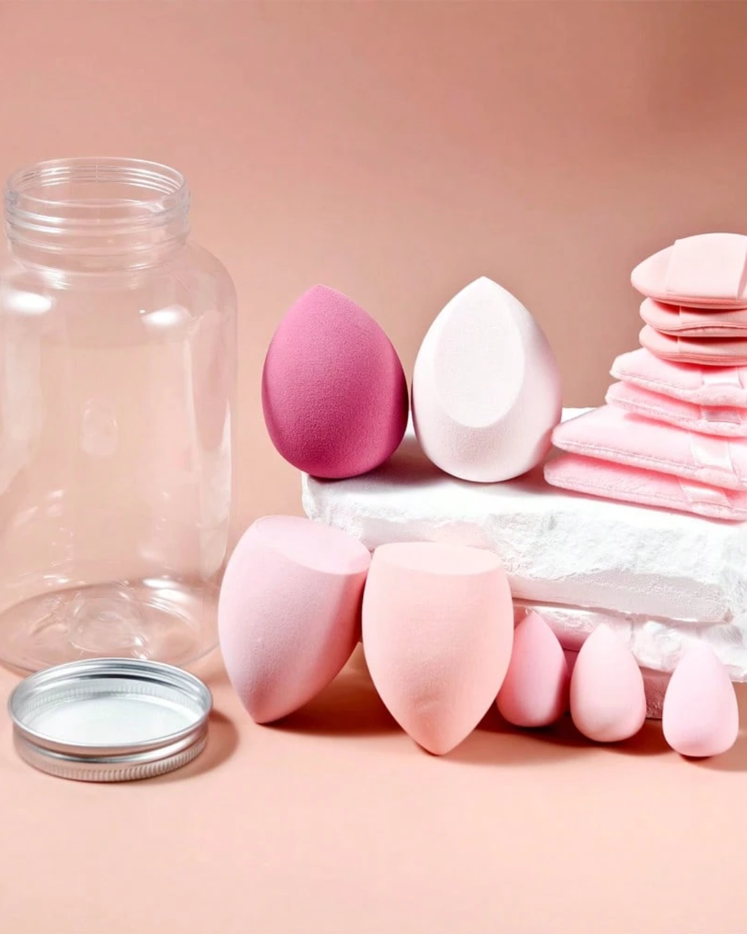 ORIVELLE 14pc Makeup Sponge Set With Storage Bottle, Beauty Puff, Latex-Free,