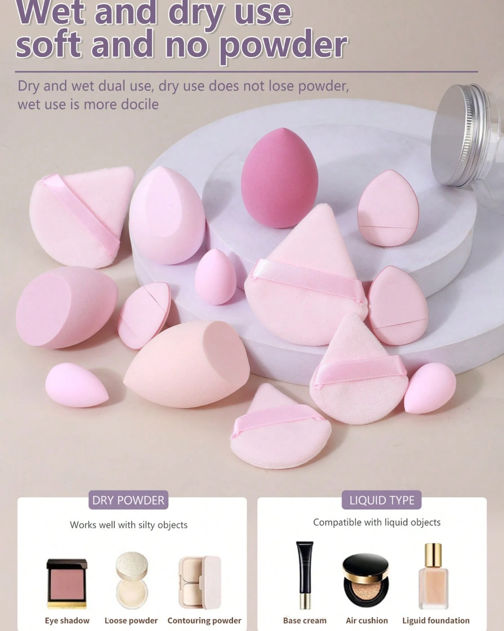 ORIVELLE 14pc Makeup Sponge Set With Storage Bottle, Beauty Puff, Latex-Free,