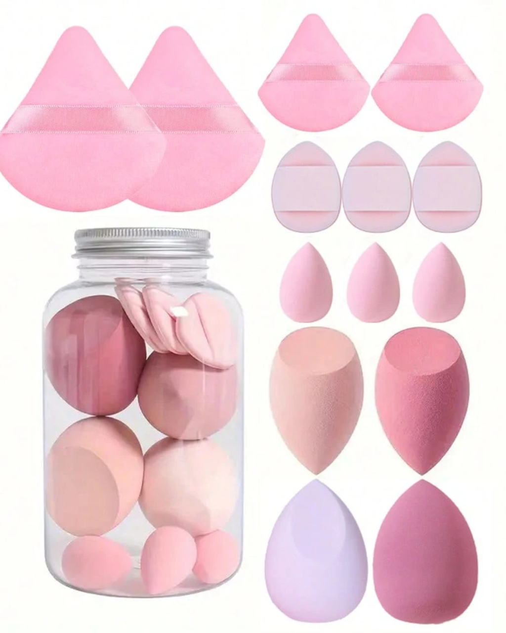 ORIVELLE 14pc Makeup Sponge Set With Storage Bottle, Beauty Puff, Latex-Free,