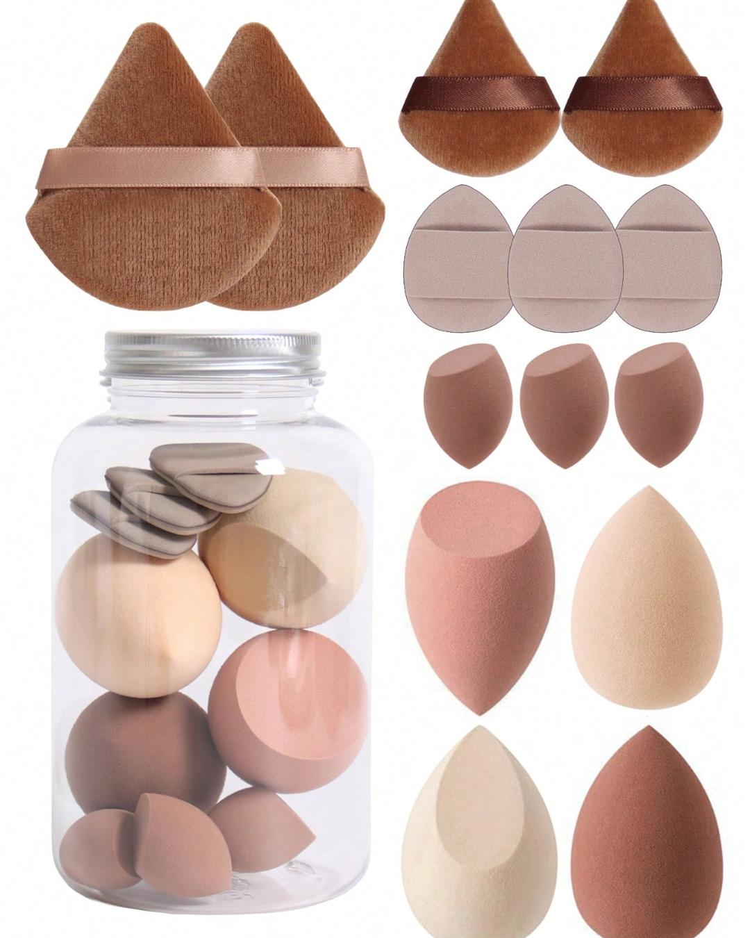 ORIVELLE 14pc Makeup Sponge Set With Storage Bottle, Beauty Puff, Latex-Free,