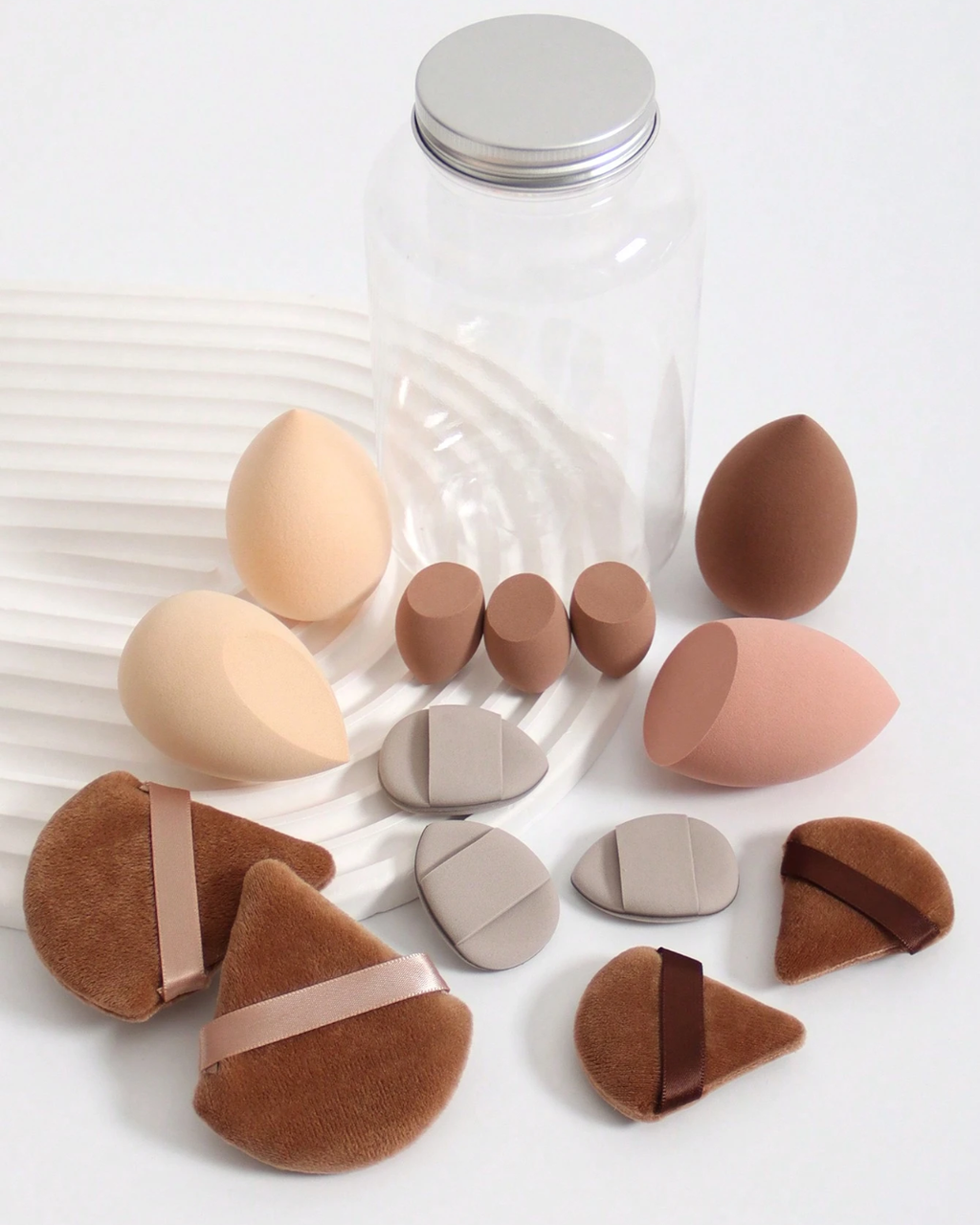 ORIVELLE 14pc Makeup Sponge Set With Storage Bottle, Beauty Puff, Latex-Free,