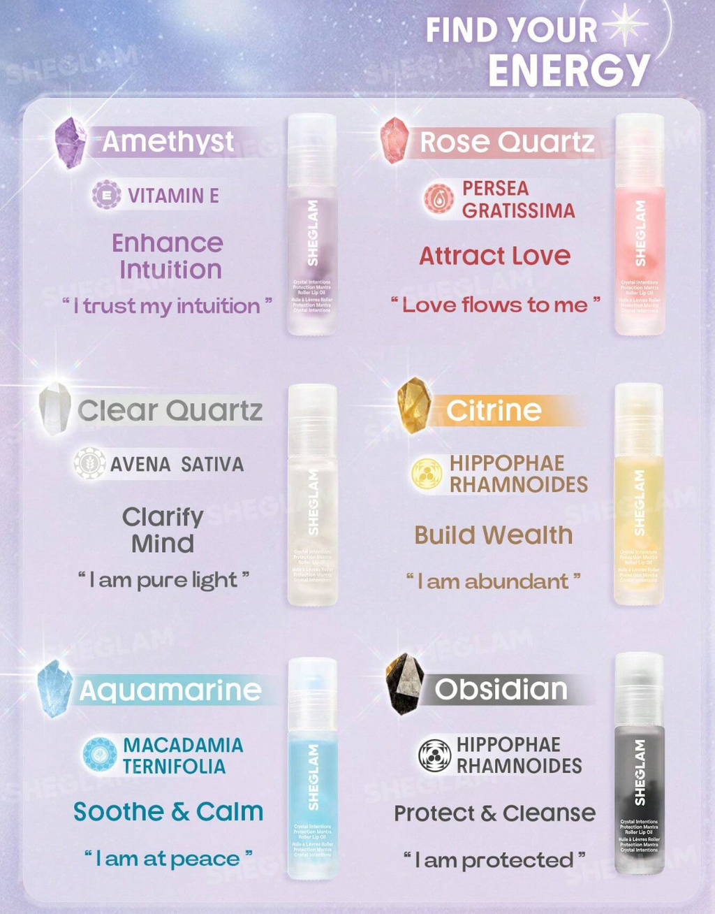 SHEGLAM Crystal Intentions Protection Mantra Roller Lip Oil