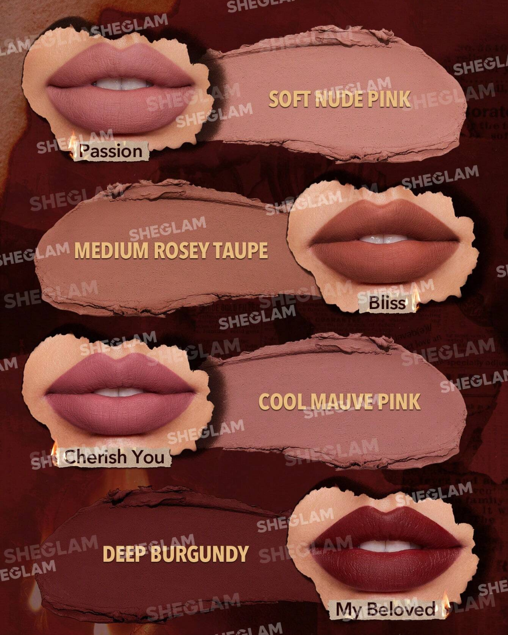 SHEGLAM Dynamatte Boom Long-Lasting Matte Lipstick (Ember Rose Set)