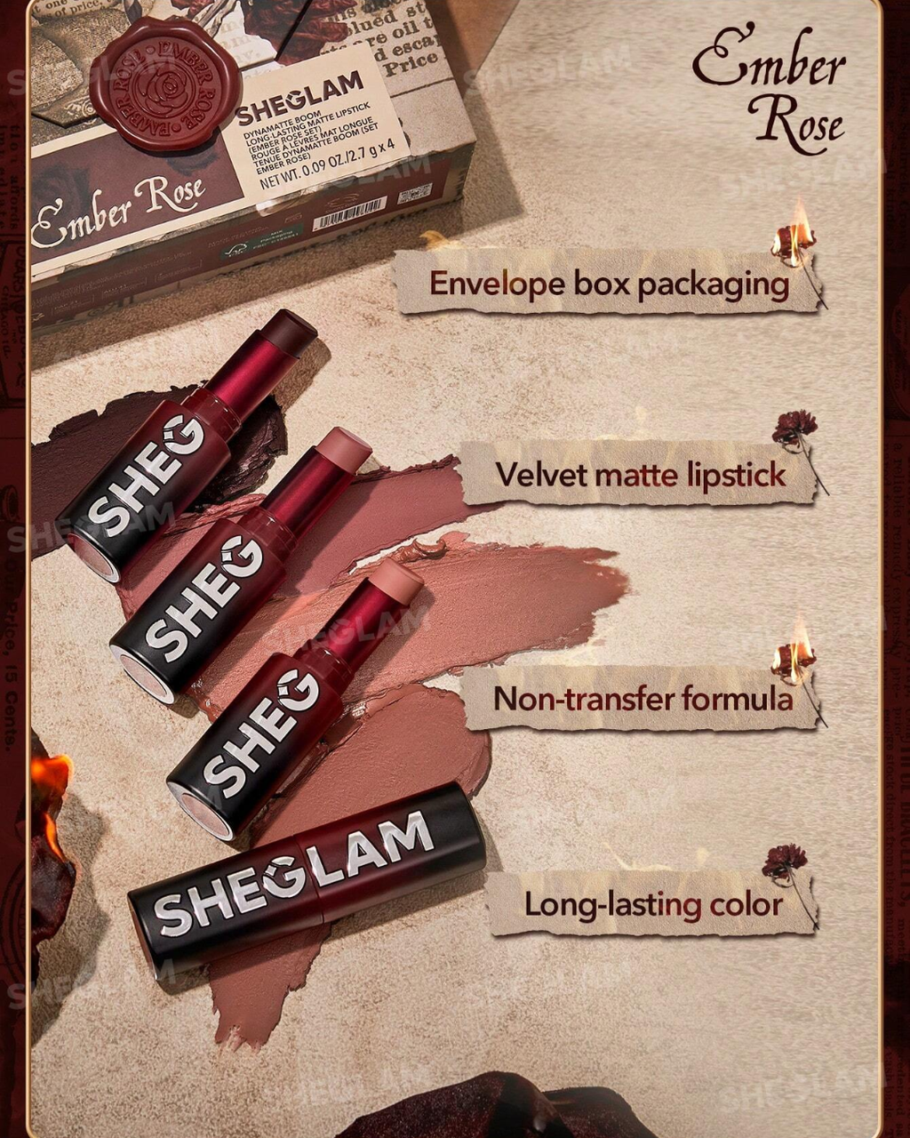 SHEGLAM Dynamatte Boom Long-Lasting Matte Lipstick (Ember Rose Set)