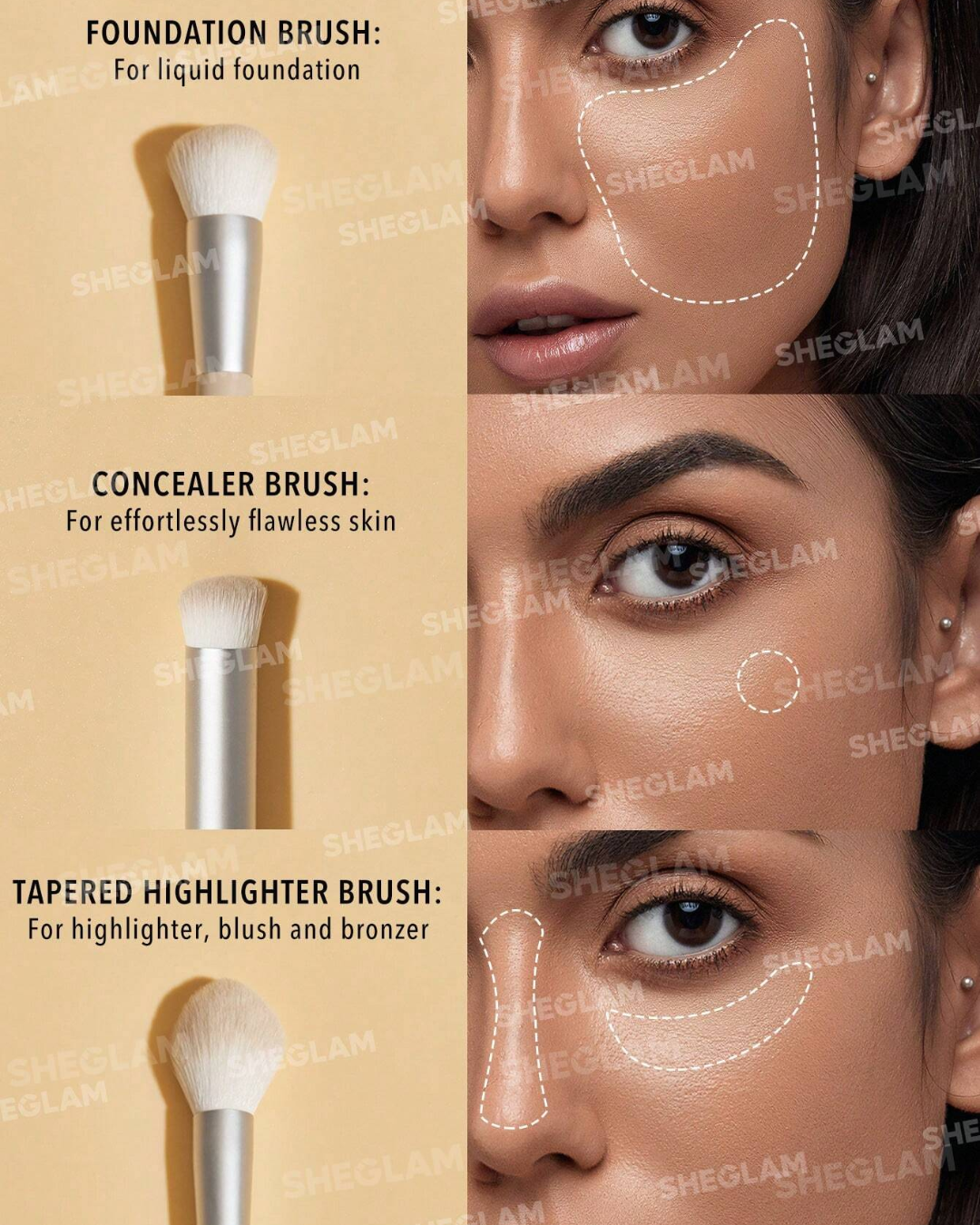 SHEGLAM  Glam 101 Face Essentials Brush Set With Bag