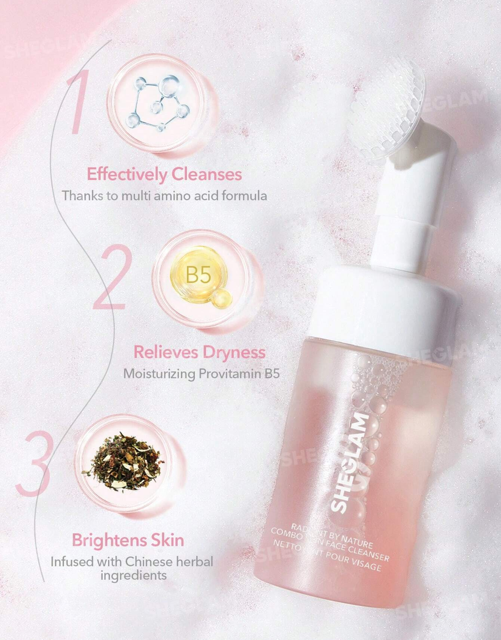 SHEGLAM Radiant By Combo Skin Face Cleanser 100Ml Hydrating Gentle Daily Facial Wash Liquid To Foam Formula
