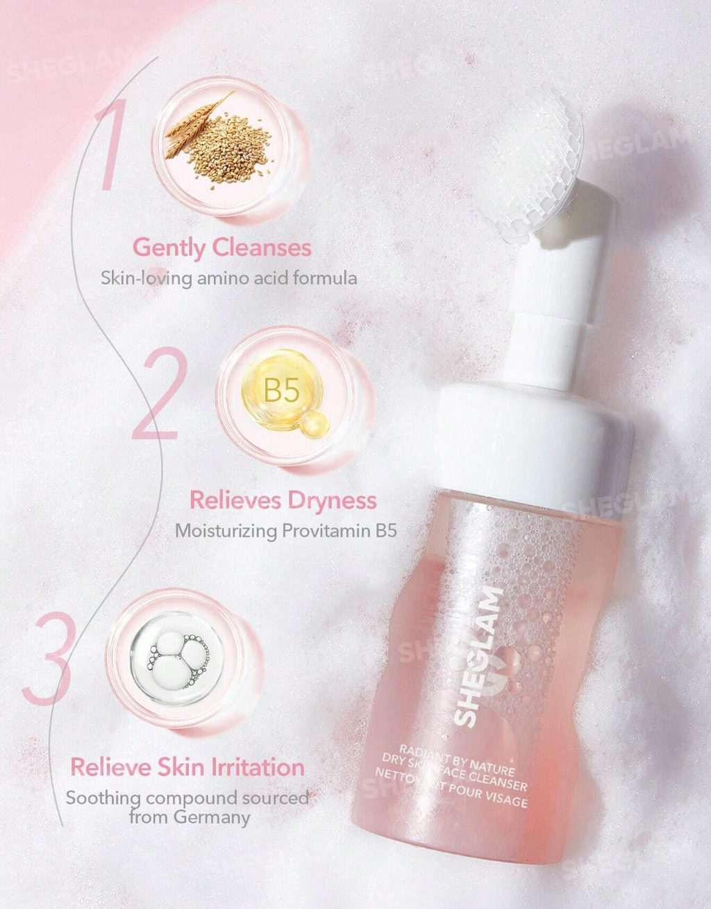 SHEGLAM Radiant By Combo Skin Face Cleanser 100Ml Hydrating Gentle Daily Facial Wash Liquid To Foam Formula