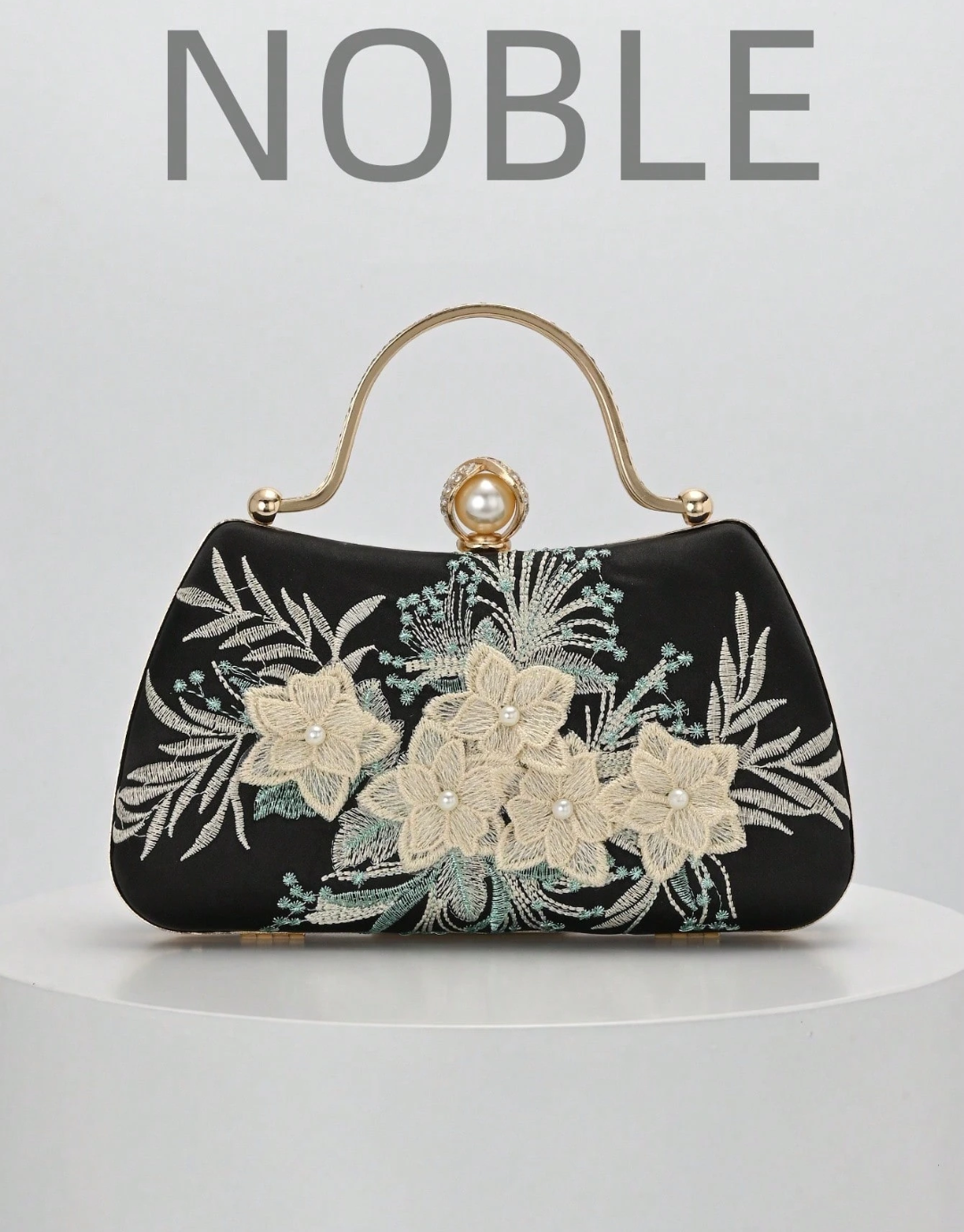SHEIN 1pc Black Embroidered Floral Pattern Shoulder Bag, Vintage Cheongsam Bag, Fairy Clutch, Evening Bag, Bridesmaid Bag, Bridal Bag, Square Bag, Formal Bag, Pearl Clutch, Sequin Beaded Bag, Dress Bag, Chain Shoulder Bag